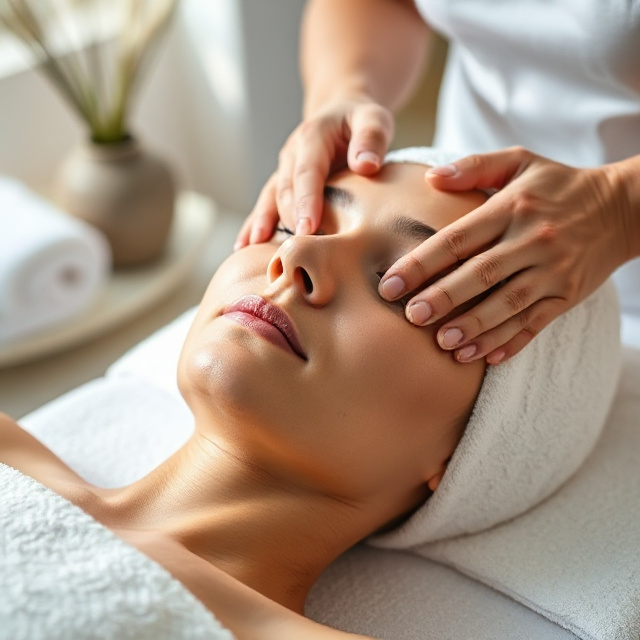 Professional facial massage in spa on relaxed woman