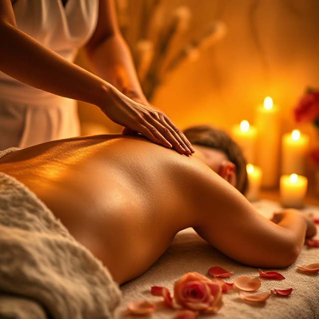 Relaxing sensual aromatherapy oil back massage by candlelight